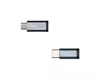 Conjunto, adaptador USB C macho para micro fêmea + C fêmea para micro macho 2x USB, alumínio, cinzento espacial, caixa DINIC